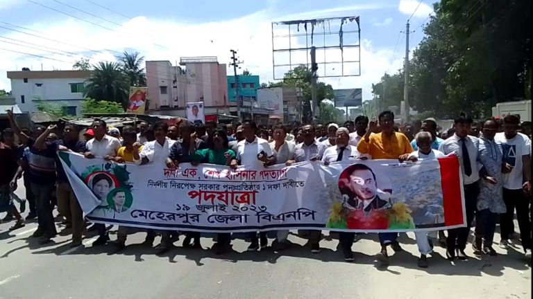 শেখ হাসিনার পদত‍্যাগের দাবিতে মেহেরপুর জেলা বিএনপির পদযাত্রা