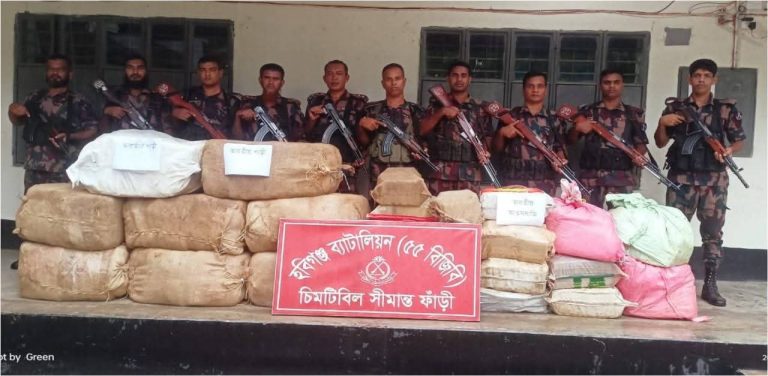 হবিগঞ্জ সীমান্তে বিজিবির অভিযানে ৫৩ লাখ টাকার চোরাই পণ্য ও মাদক জব্দ