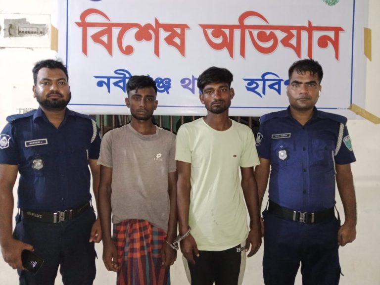 নবীগঞ্জে নারী ও শিশু নির্যাতন মামলার পরোয়ানাভুক্ত দুই পলাতক আসামি গ্রেফতার