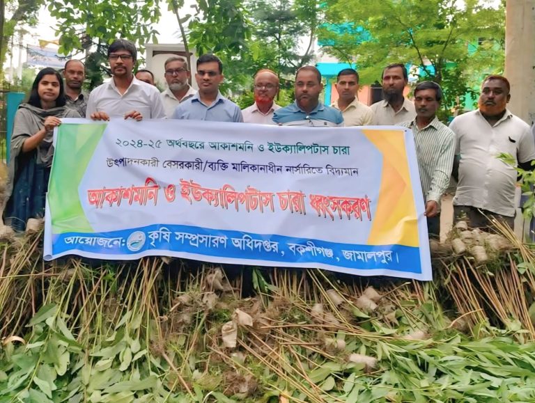 বকশীগঞ্জে আকাশ মণি ইউক্যালিপটাস চারা গাছের ধ্বংস কার্যক্রমের উদ্বোধন
