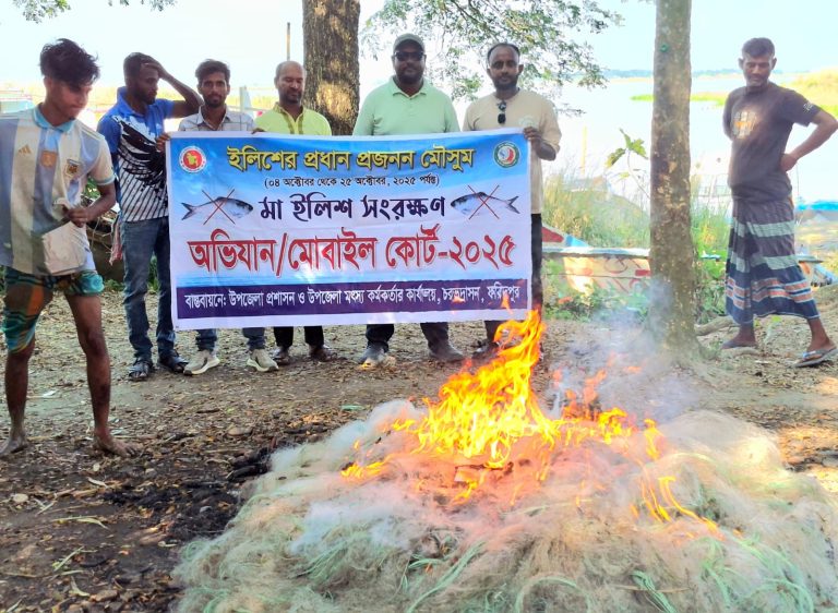 পদ্মায় মা ইলিশ সংরক্ষণ অভিযান, ২০ হাজার মিটার জাল ও ২০ কেজি মা ইলিশ জদ্ব