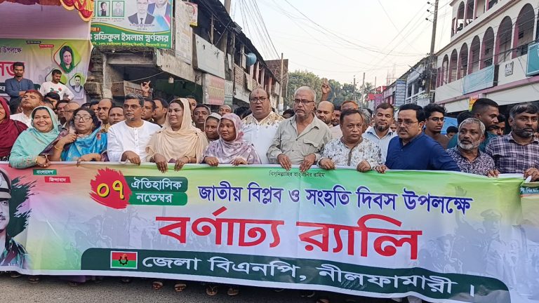 নীলফামারীতে বিপ্লব ও সংহতি দিবস উপলক্ষে বিএনপির বর্ণাঢ্য র‌্যালি