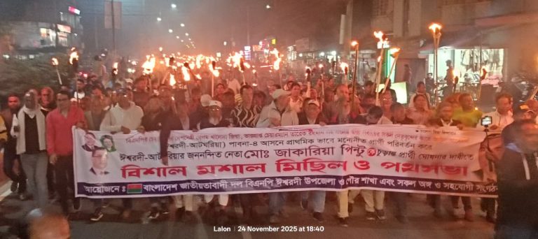 ঈশ্বরদীতে বিএনপি মনোনীত প্রার্থী পরিবর্তনের দাবিতে মশাল মিছিল