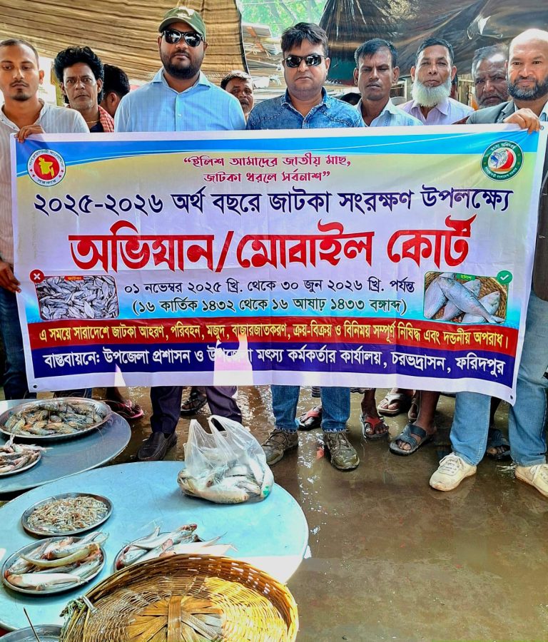 চরভদ্রাসনে জাটকা বিরোধী অভিযান: ২.৫ কেজি জাটকা জব্দ
