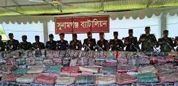 সুনামগঞ্জে টাস্কফোর্সের অভিযানে দেড় কোটি টাকার ভারতীয় শাড়ি–কসমেটিক্স জব্দ