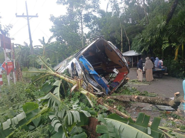 ঝালকাঠিতে নিয়ন্ত্রন হারিয়ে বাস খাদে পড়ে ১০ যাত্রী আহত 