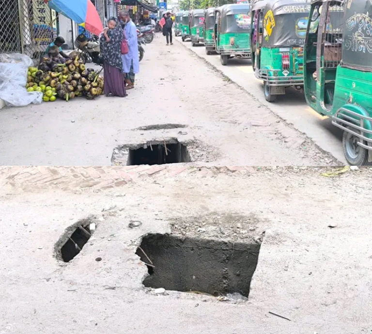 নকলা শহরে খোলা ম্যানহোলে দুর্ঘটনার শঙ্কা, দ্রুত সংস্কারের দাবি স্থানীয়দের