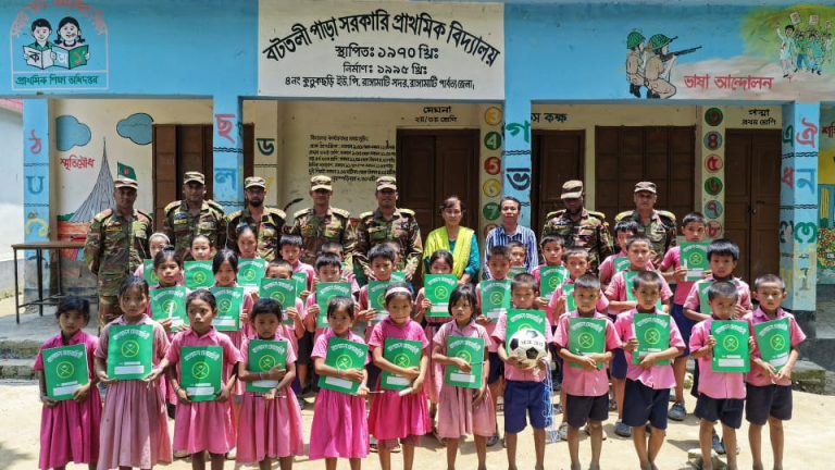 নানিয়ারচর জোনের উদ্যোগে শিক্ষার্থীদের মাঝে শিক্ষা ও খেলাধুলা সামগ্রী বিতরণ