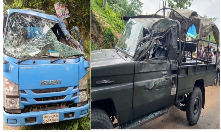 মানিকছড়িতে সেনাবাহিনীর গাড়ির সঙ্গে ওষুধ কোম্পানির কাভার ভ্যানের সংঘর্ষ, আহত ২